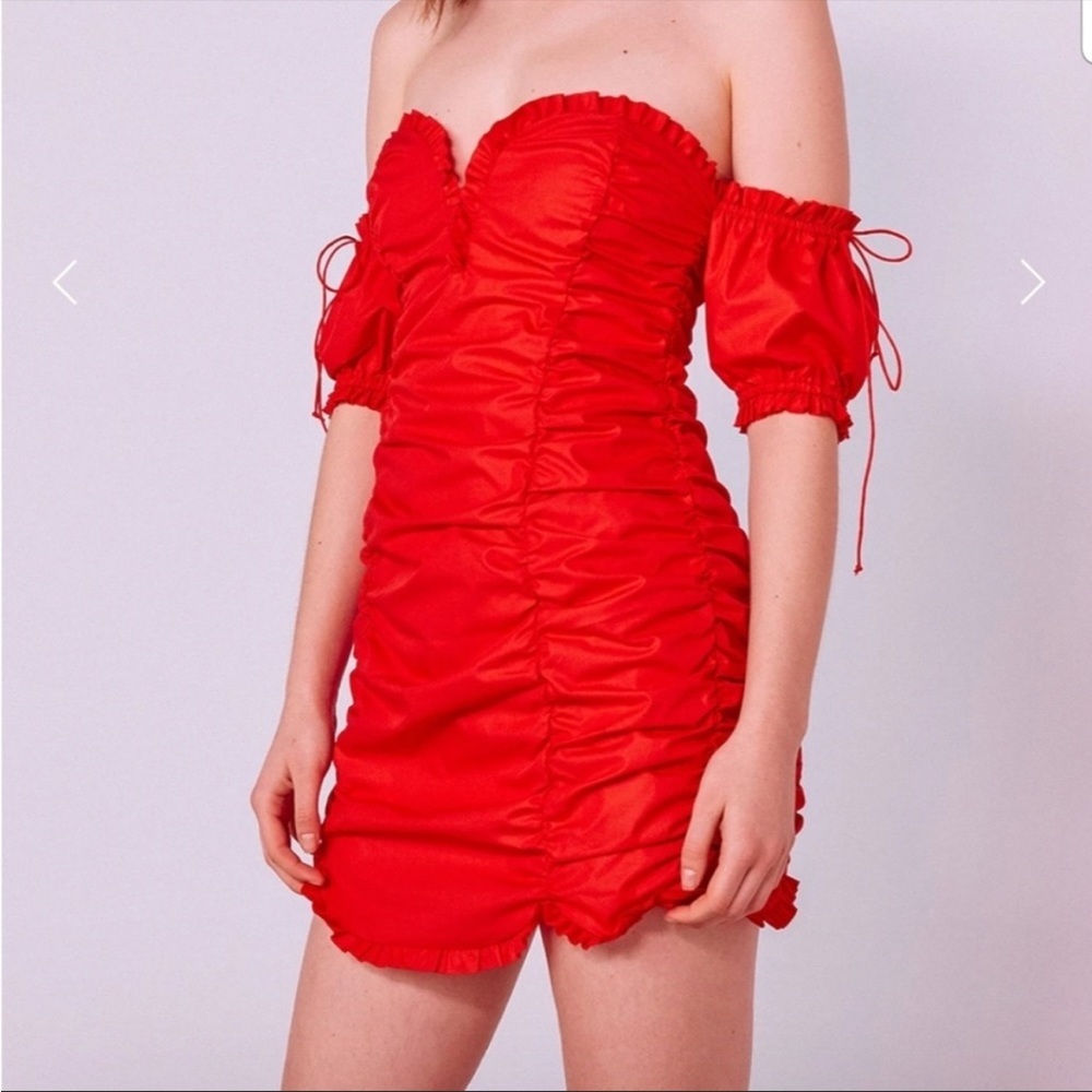 For Love & Lemons Jackson Shirred Red Mini Dress